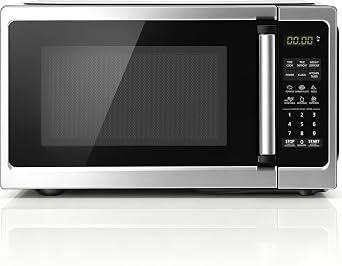 Countertop Microwave Oven 0.9 Cu. Ft, 900W Small Compact Microwave with LED Lighting, 6 Auto Menus, Turntable, Child Lock, Easy-Clean, Memory Function for Families, Apartments, Dorm, Stainless Steel