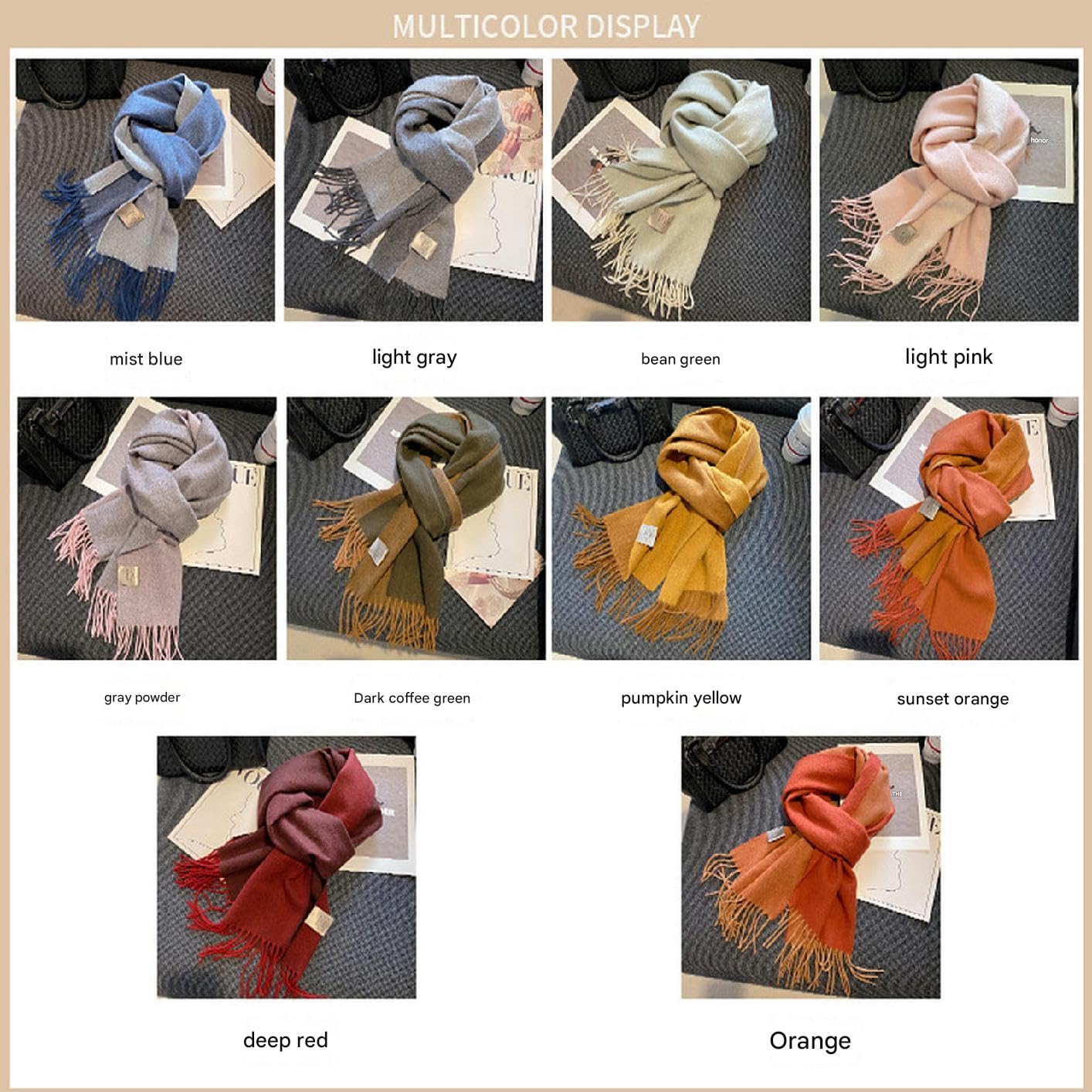 Sciarpa Donna Sciarpa in Lana A Due Lati A Due Colori per Donne, Collo di Lana per Uomini, Regalo di Scialle Caldo E Antivento per Donne 45 * 200 Cm-Rosso Arancione