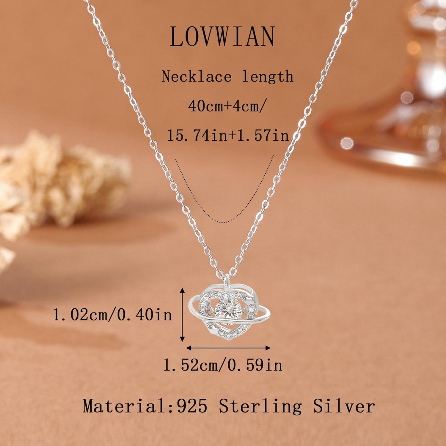 925 Sterling Silver Heart Planet Necklace for Women,Dainty Cubic Zirconia Love Heart Star Choker Necklace for Mother Daughter Cute Birthstone Crystal Pendant Necklace Jewelry Gift for Valentine's Day - Image 6