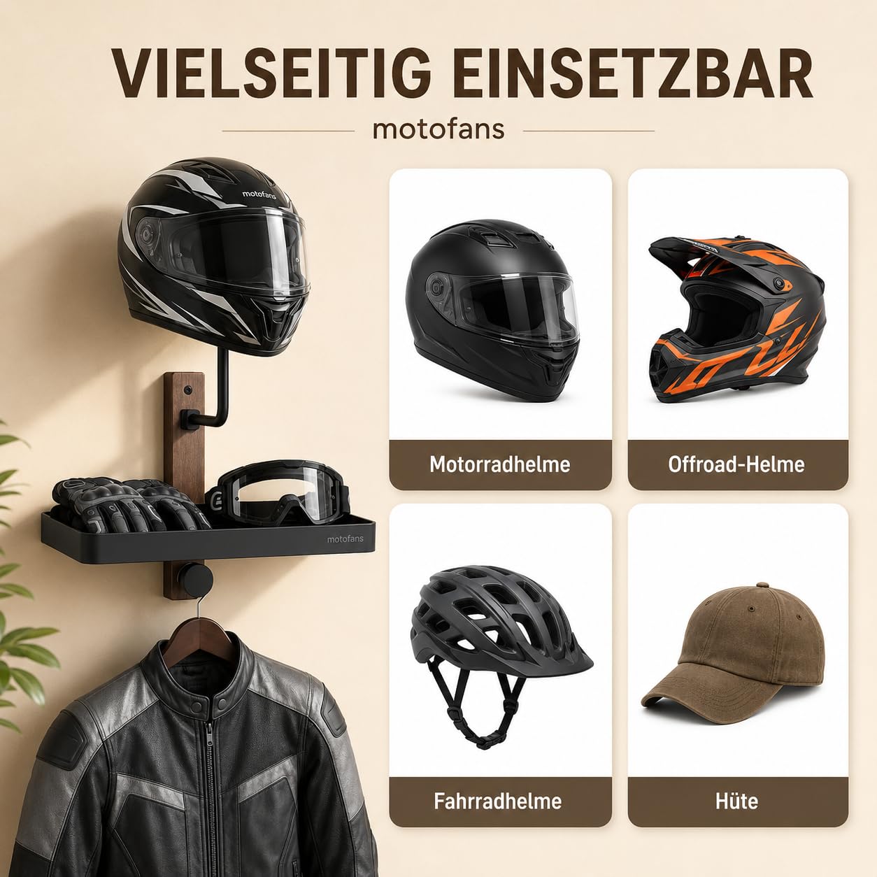 Uchwyt na kask, do garderoby motocyklowej, na ścianę, prezent dla motocyklistów, piłka nożna, wyposażenie taktyczne, wyprodukowany ze stali nierdzewnej i drewna
