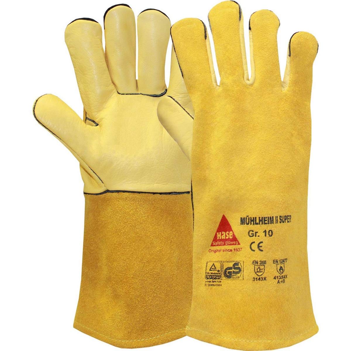 Mühlheim-I-Super Lot de 6 paires de gants de soudeur en cuir avec manchette, XL (10), jaune, 6