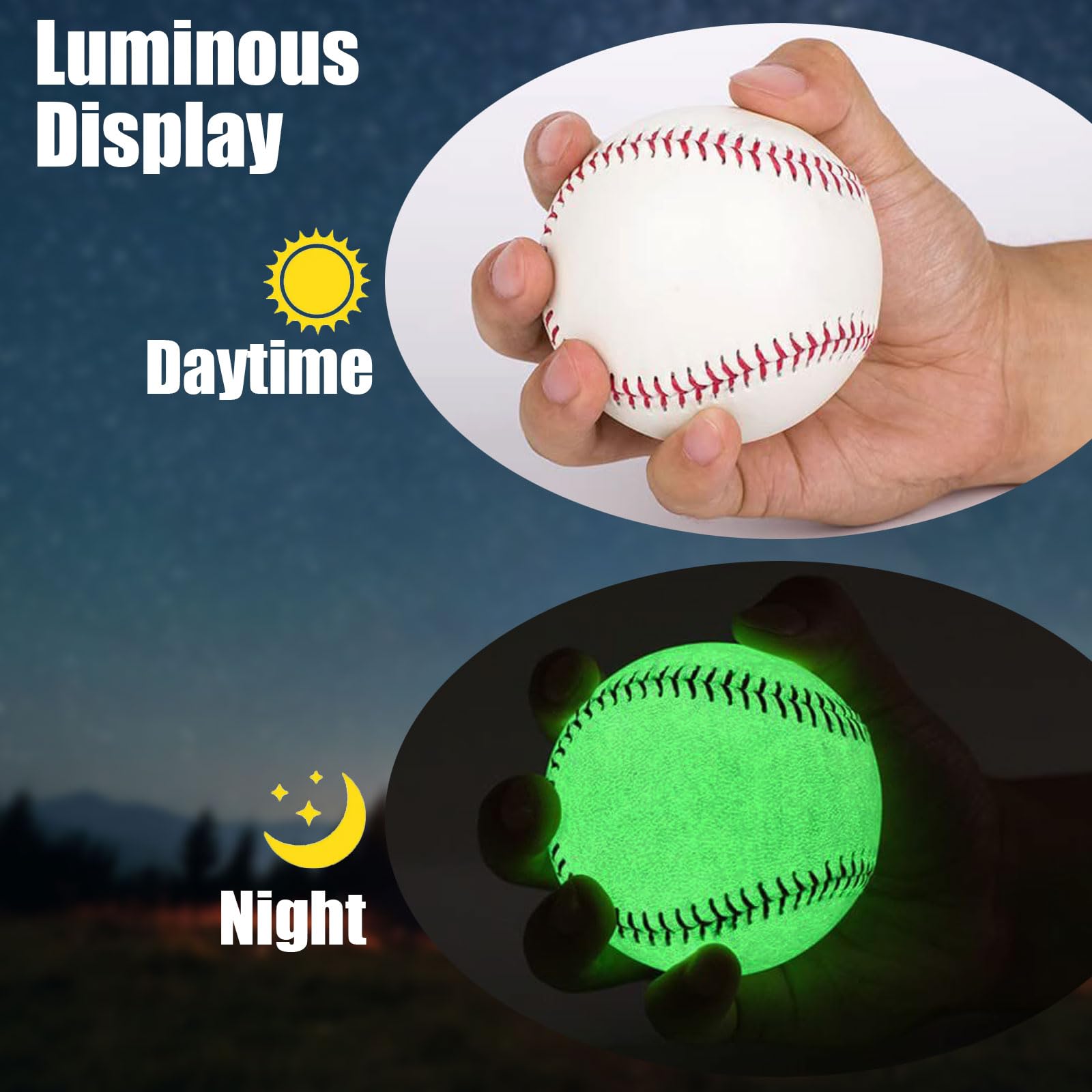 GKK Baseball-Baseball, leuchtet im Dunkeln, 22,9 cm, Standardgröße, PVC-Leder, grün, leuchtend, für Jugendliche und Erwachsene, die Fang- und Schlagspiele spielen, 2 Stück