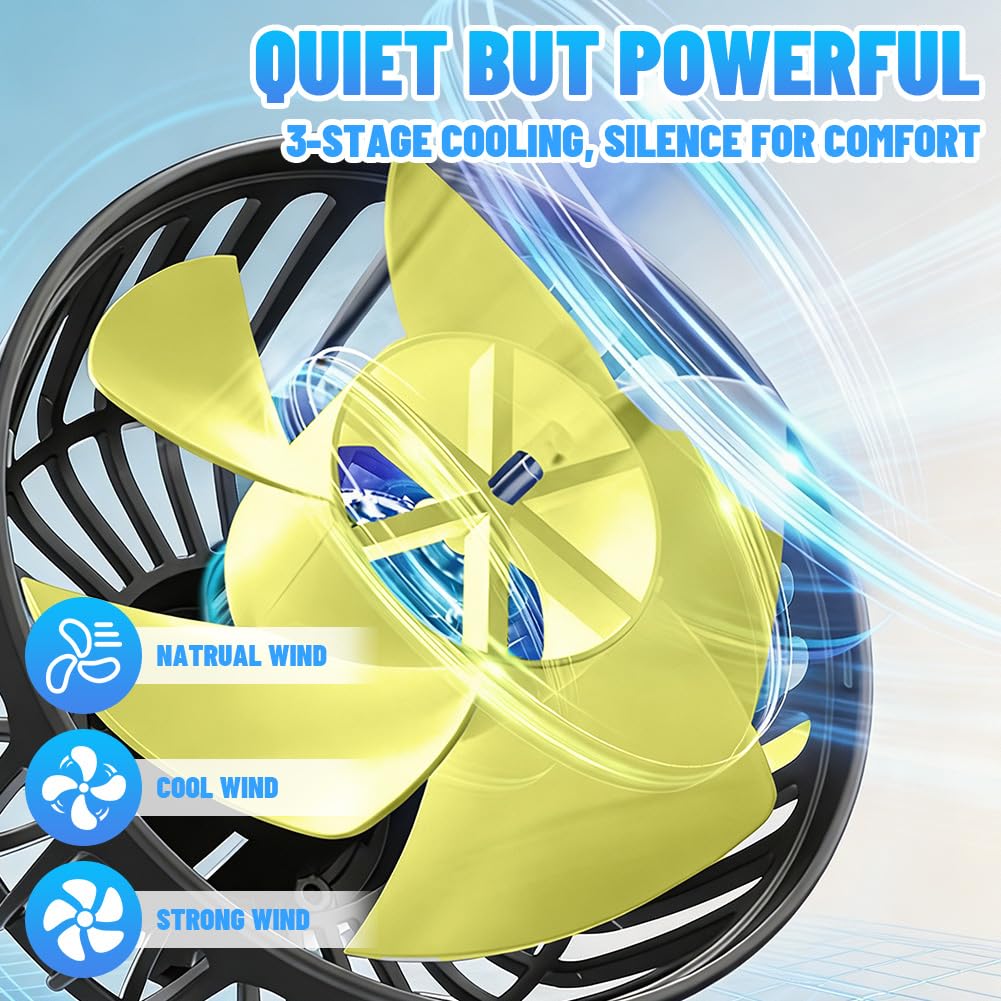 Ventilateur de voiture USB pour siège arrière - Réglable à 360° - 12 V - 3 vitesses - Puissant ventilateur silencieux pour la maison/le bureau - 12 V - Pour camion, camping-car, bateau, caravane
