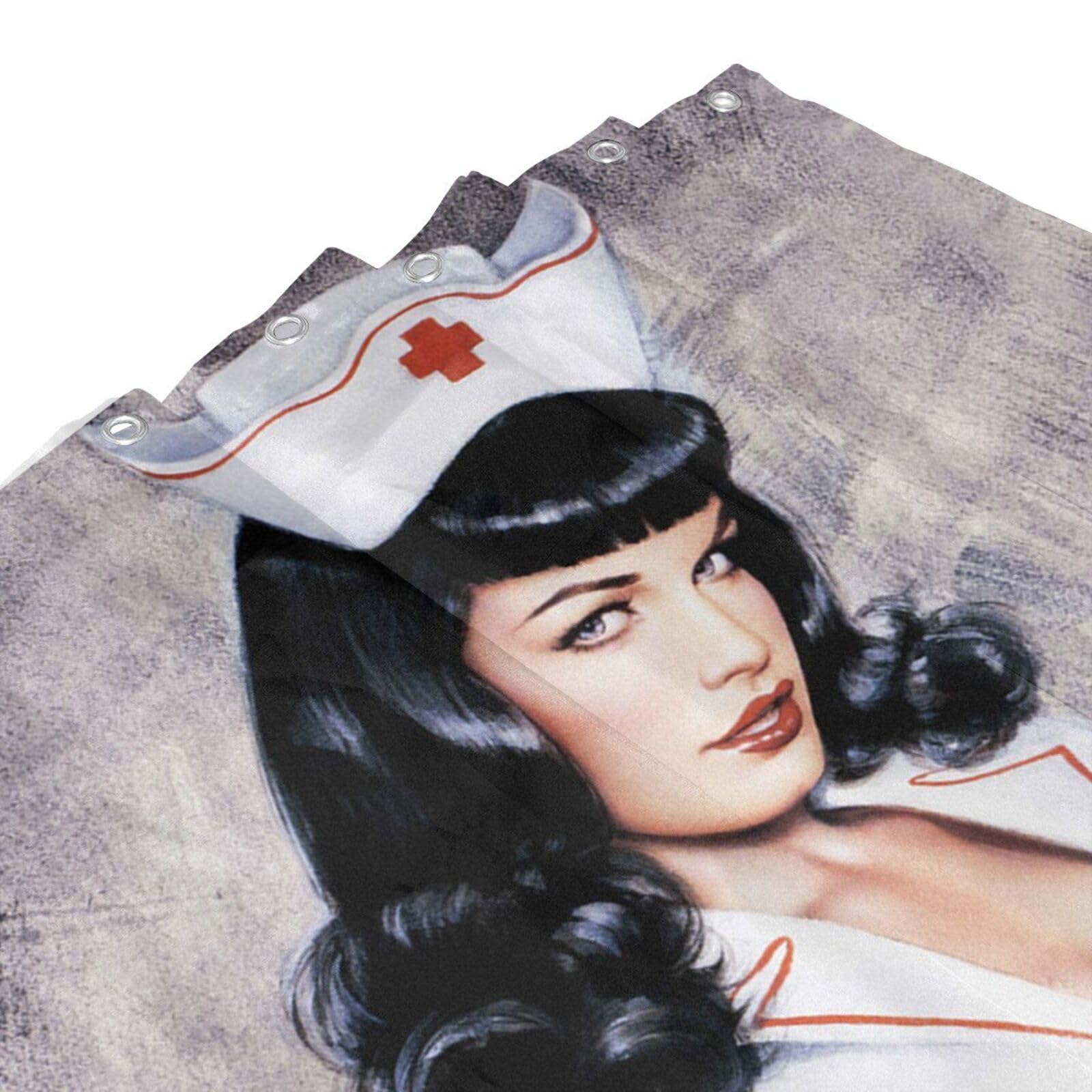 Duschvorhang Pin-up Mädchen Mit Hund – Vintage-Stil, Wasserdicht, 66x72 Cm, Mit Ringen