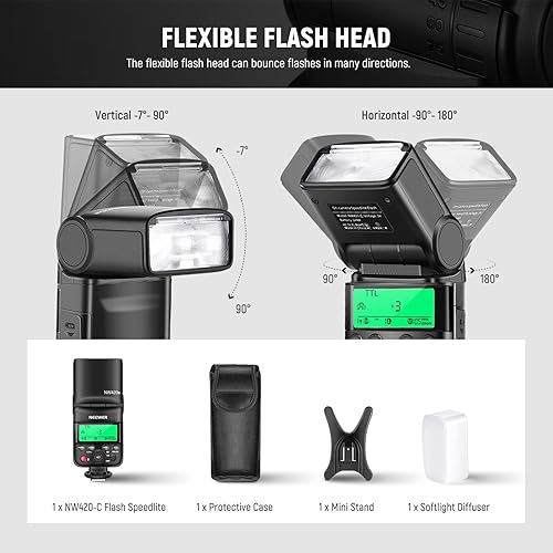 Miniatura 10 de NEEWER NW420-C Mini TTL Speedlite Flash 2.4G Modo Esclavo Maestro GN36 HSS Speedlight Compatible con cámaras Canon R6 R5 R3 R M6 850D 800D 760D 750D
