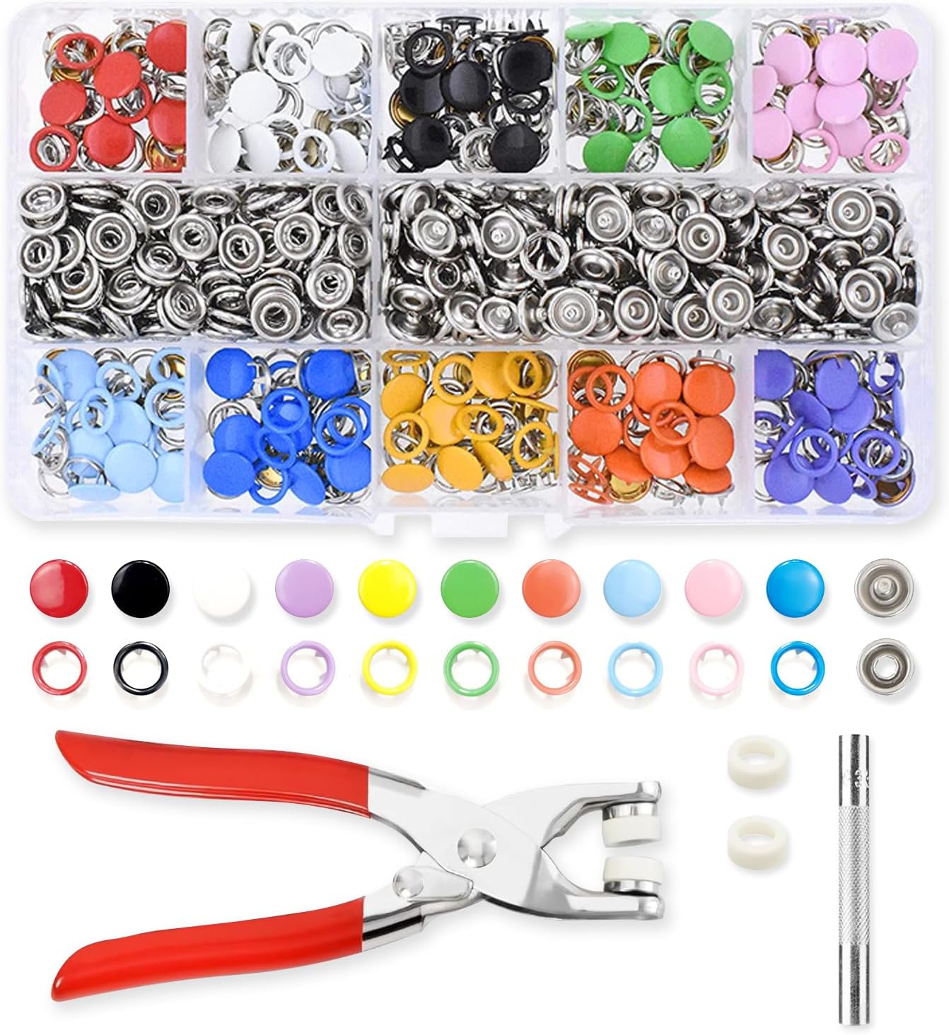 Snap Fasteners Kit,800PCS Colorful Metal Snaps Buttons with Fastener Pliers Press Tool Kit,Metal Snaps for Fabric,Button Sewing Kit Perfect for DIY Crafts Clothesand Sewing