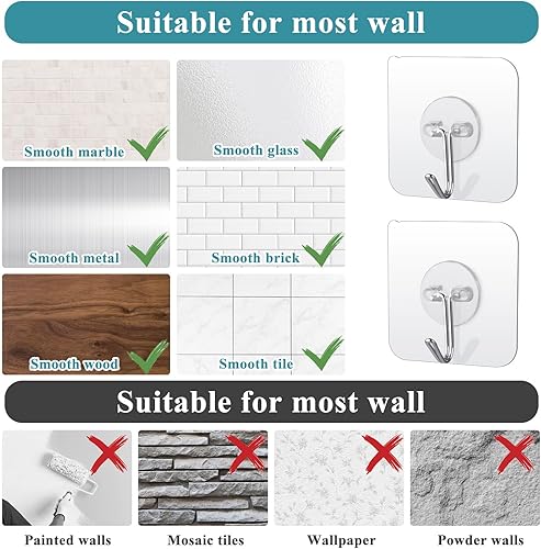 Miniatura 6 de Paquete de 200 ganchos de pared adhesivos fuertes, ganchos autoadhesivos resistentes, gancho adhesivo transparente para colgar sin taladrar para