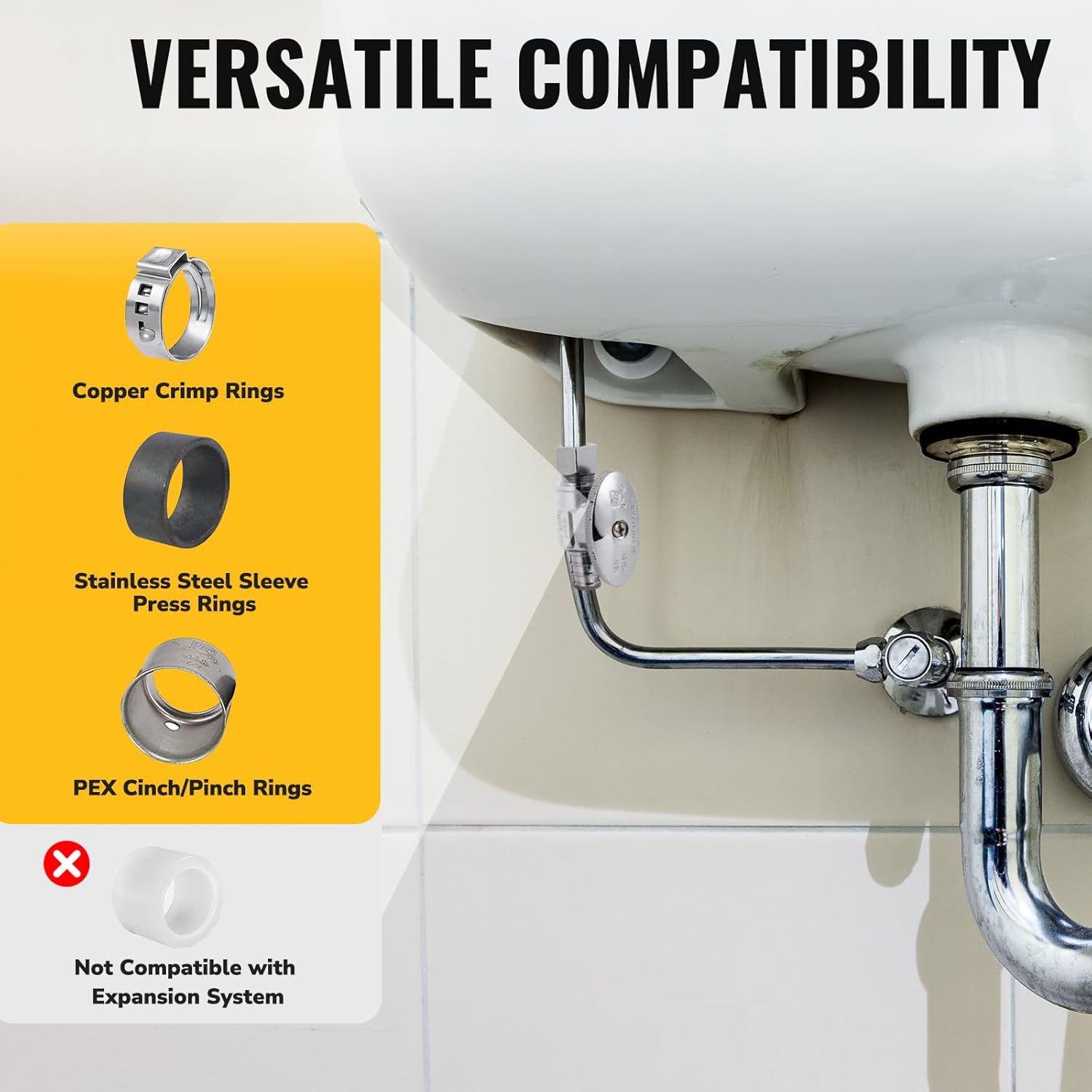 10-Pack Straight Stop Valve, 1/2" PEX x 3/8" OD Compression, Chrome-Plated Brass Quarter-Turn Shut-Off Valve for Faucets and Toilets, UPC Certified, Lead-Free