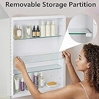 Vista 5 de Botiquín de baño con espejo sin marco, botiquín de 16 x 26 pulgadas con almacenamiento, espejo biselado rectangular sin marco, instalación