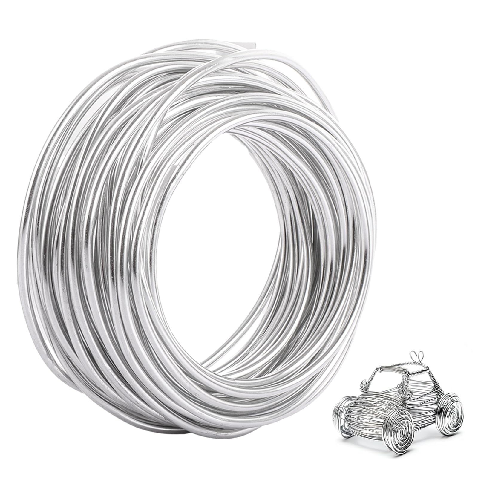 VIDETOL 49.2ft / 15m Aluminium Craft Wire, 5mm Thick Silver Modelling Metal Wire, Flexible Bendable Crafting Wires for DIY Sculptures, Jewelry Making, Wire Weaving and Wrapping