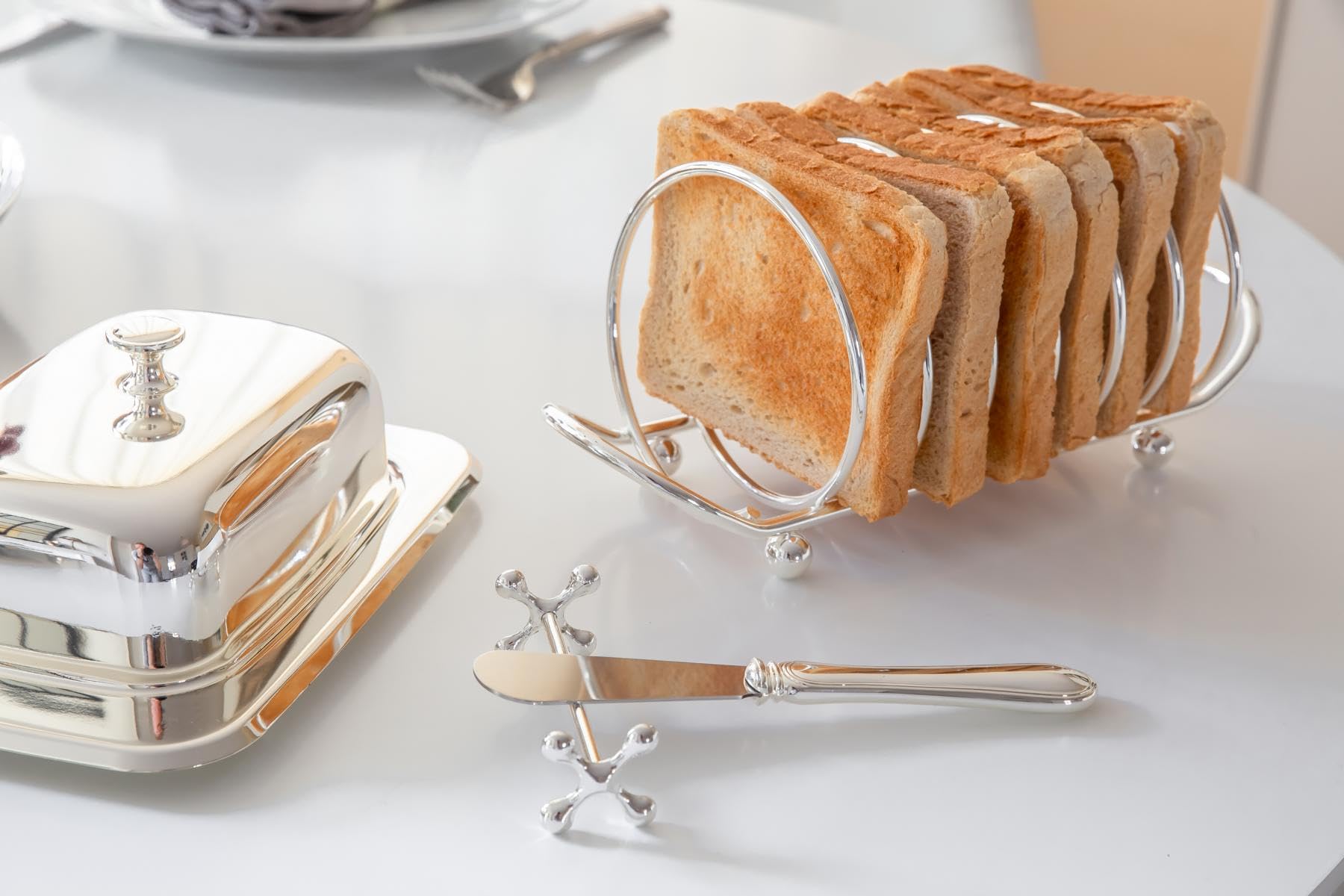 EDZARD Toastständer String (L 22 cm) in silber - Halter, Ständer für 6 Toast & Brot Scheiben - Brot lagern, Toasthalter, Toastständer, Halterung für den Tisch - als Geschenke für den Schwager