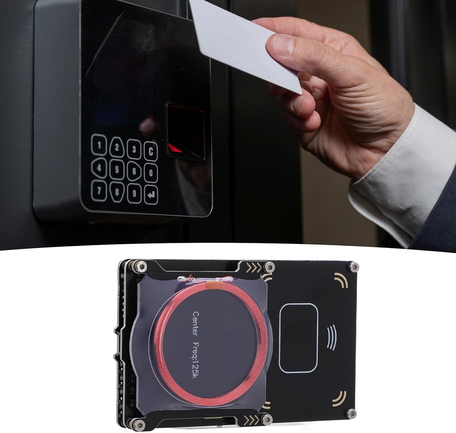 NFC Card Reader Writer for RFID, Full Band ID IC Card Decryptor Decoder with USB Type C Interface, Supports 125KHz to 500KHz Frequencies for Access Control Systems (5Pcs UID Keychains, 5Pcs UID Cards)