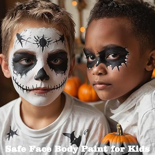 Vista 16 de MEICOLY Kit de maquillaje de payaso, pintura corporal blanca y negra para Halloween, Devil Joker Zombi, Vampire Skeleton SFX, pintura corporal