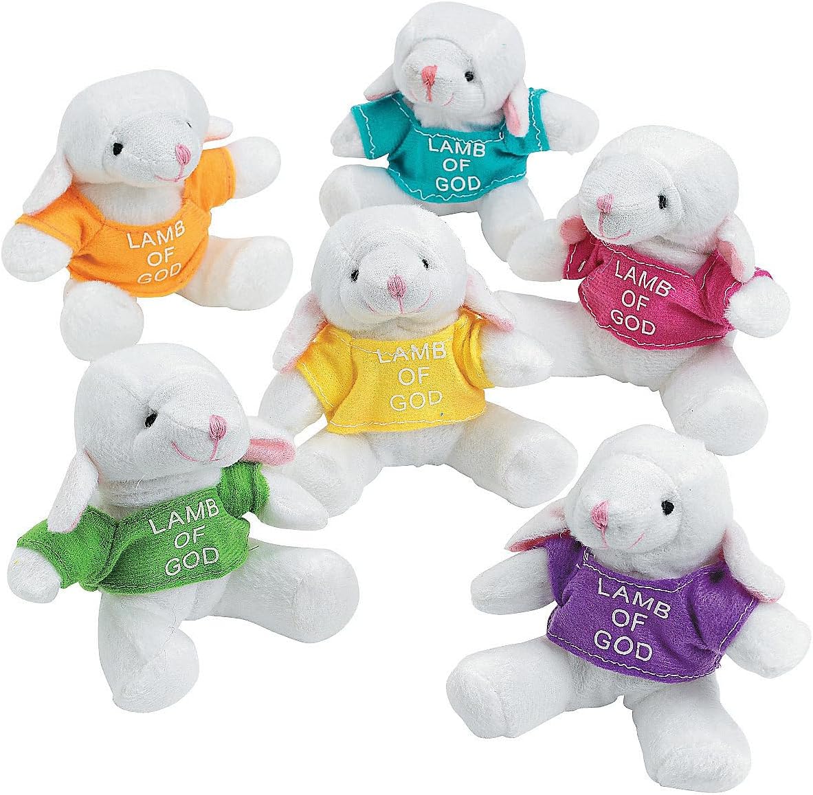 Fun Express Lamb Stuffed Animal 12 Pack - Mini 4" Sheep Plush with Lamb of God T-Shirts | Christian Gifts Bulk for Baptism Party Favors, Sunday School Supplies & Jesus Toys for Kids Religious Events