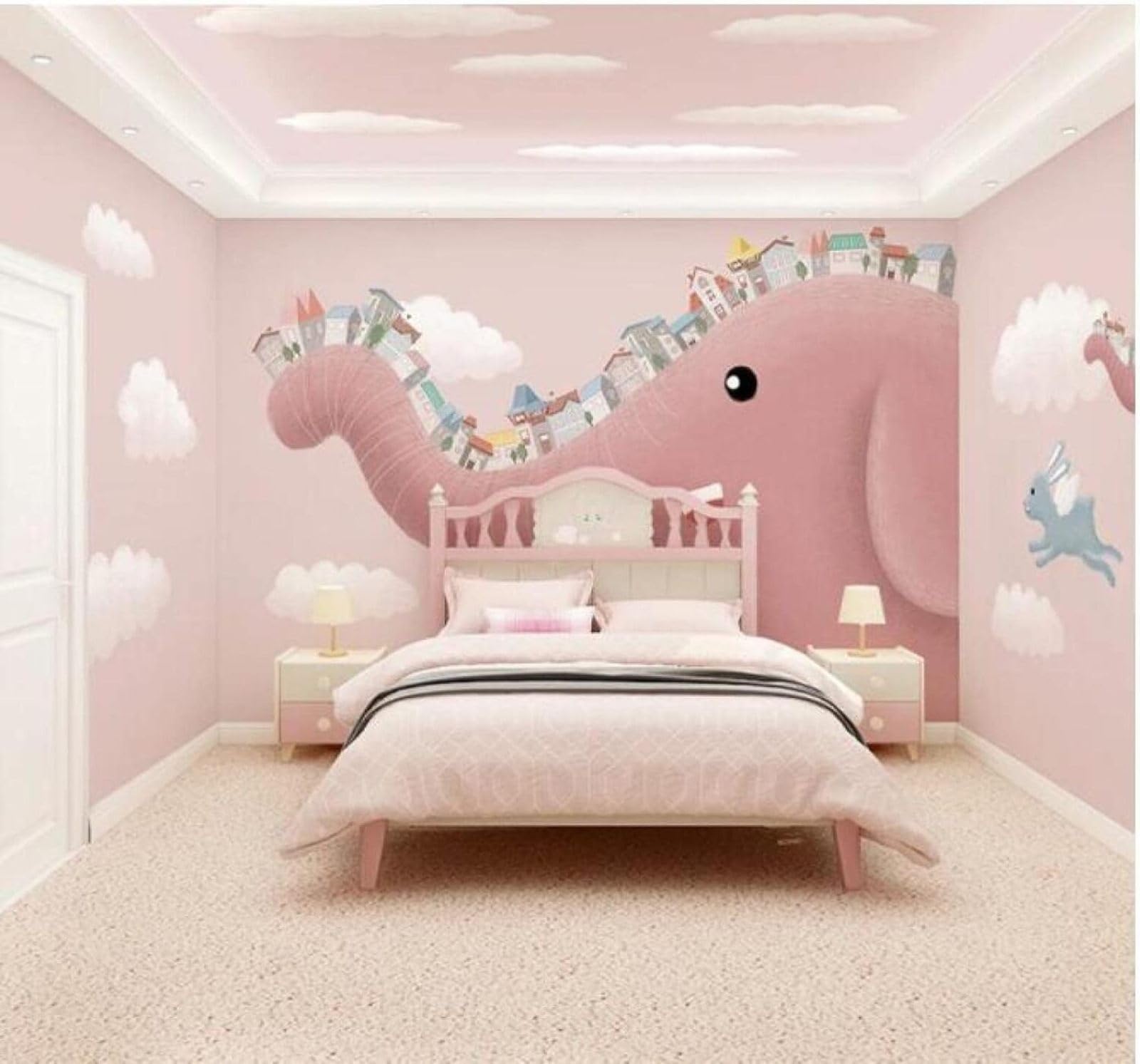 XLMING Minimalist Cartoon Pink Elephant House 3D Wallpaper Luxury Home Dining Decor Paste Sofa Living Room The Wall for Bedroom Mural-430cm×300cm