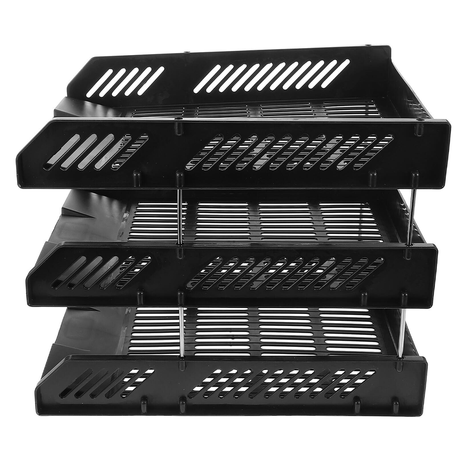 Baluue Organisateur de Documents de Bureau Noir en PP 3 Plateaux Empilables, Structure Ronde, Capacité Robuste et Assemblage Facile pour Bureau ou Maison