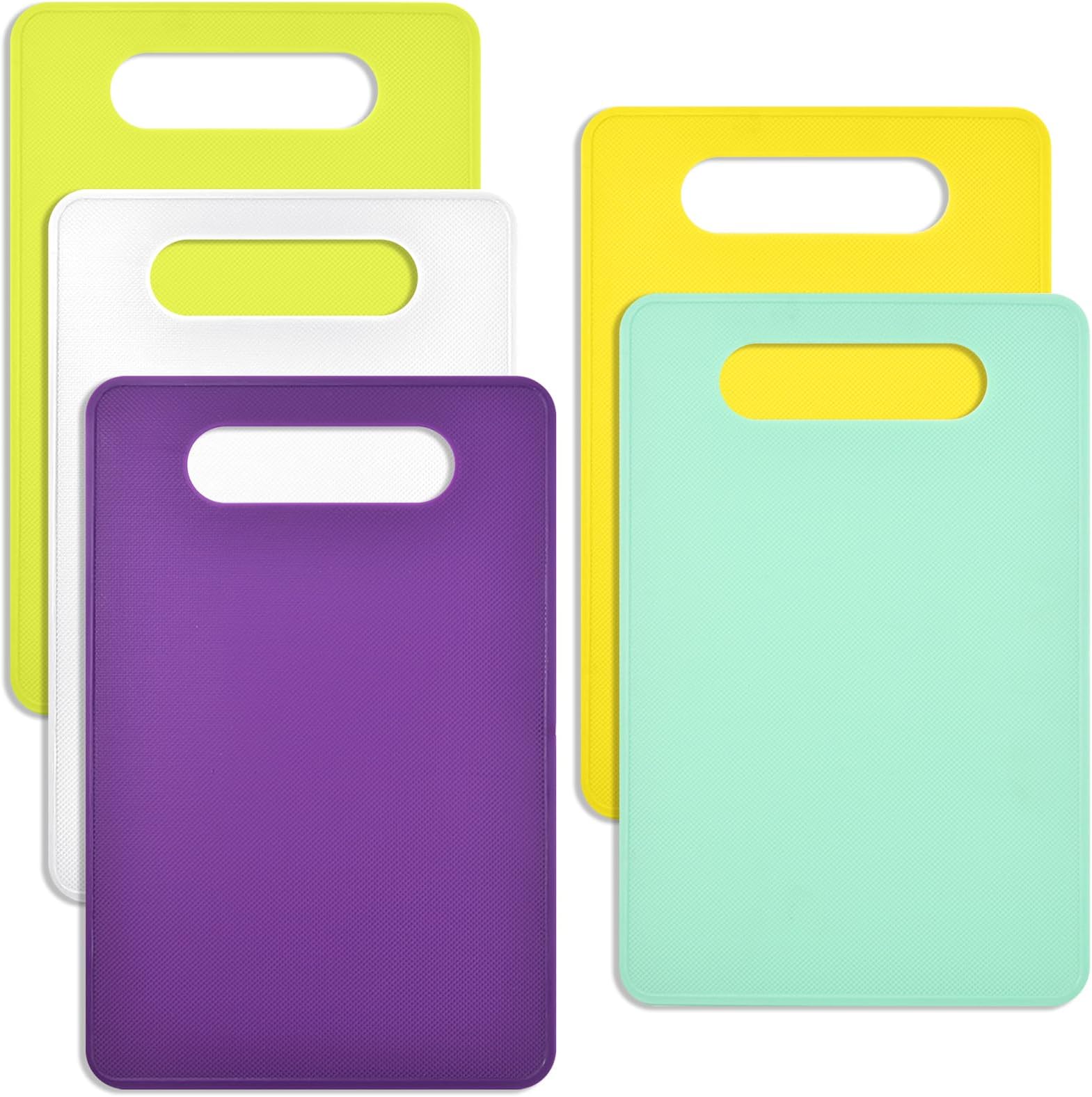 Cisolen 5 Pieces Cutting Board Plastic Chopping Boards Kitchen Antibacterial Chopping Board Set for Fish Meat Vegetables Fruit BPA Free