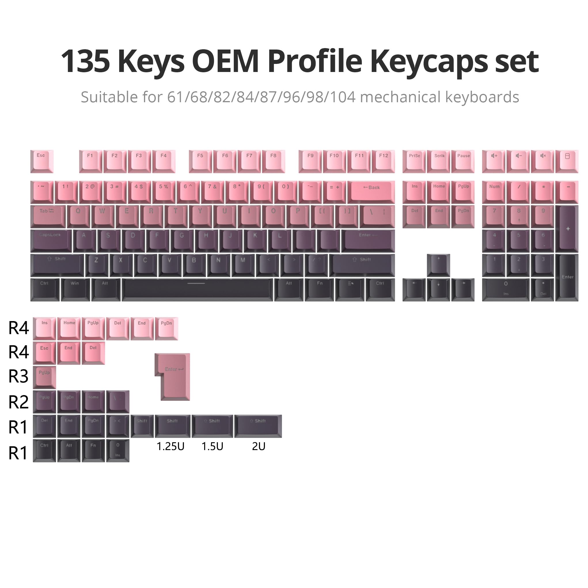 SOLIDEE Set de Keycaps PBT Degradado 135 Teclas para Teclados Mecánicos,Perfil OEM,con Retroiluminación y RGB,Leyendas Translúcidas,con Switches Cherry MX y Teclados Hot-Swappable(Bean Paste)