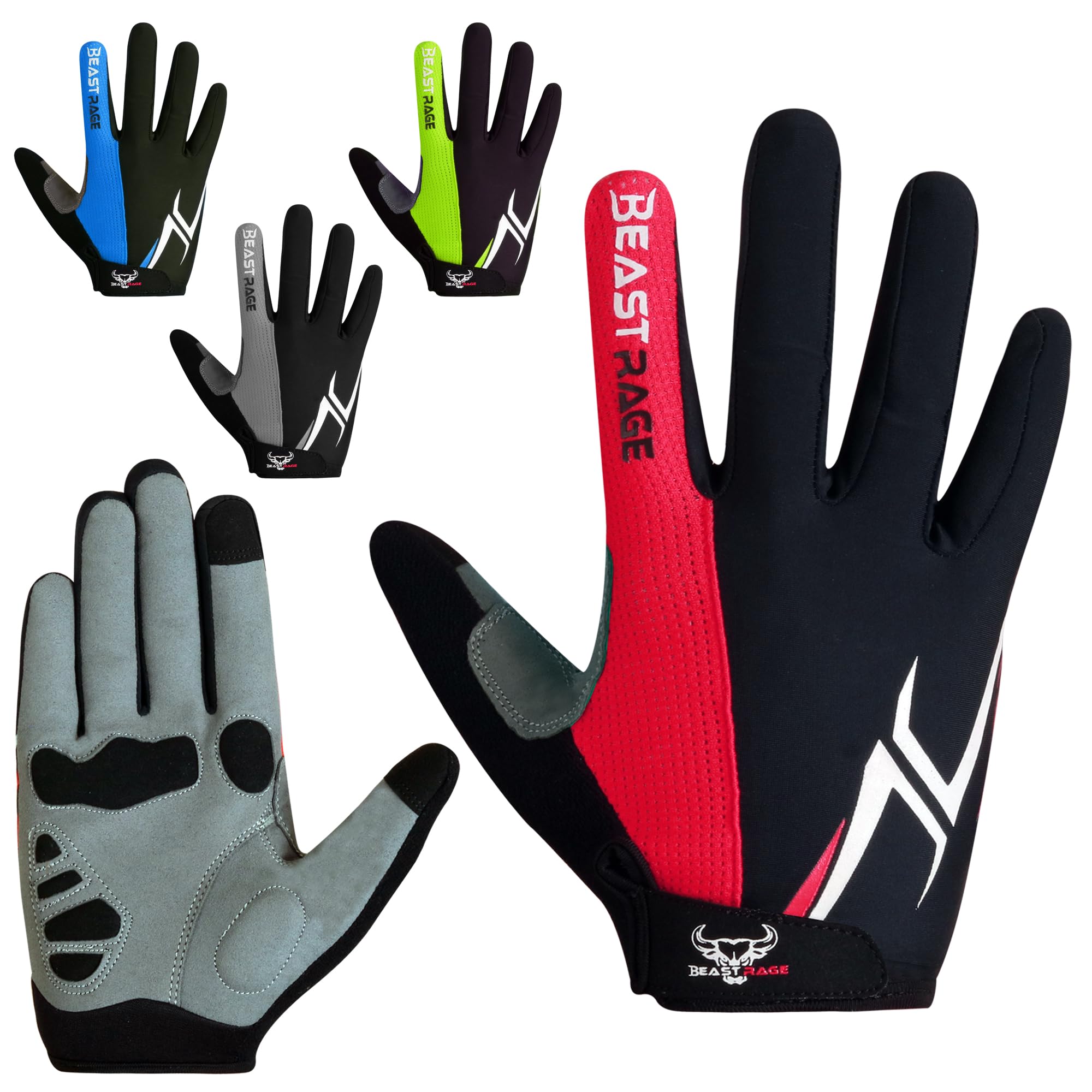 BEAST RAGE Halbfinger-Fahrradhandschuhe für Herren und Damen, Gel-gepolstert, rutschfest, stoßdämpfend, für Gewichtheben, Fitnessstudio, fingerlos, atmungsaktiv, Mountainbike-Handschuhe für MTB,