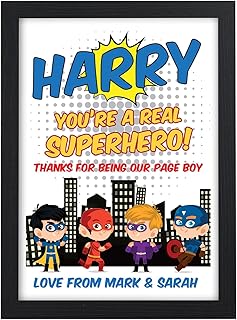 PERSONALISED Superhero Usher, Best Man, Page Boy Gift - Super Hero Page Boy Print - Thank You Presents for Page Boy Wedding Party Favours - A5, A4 Prints and Frames