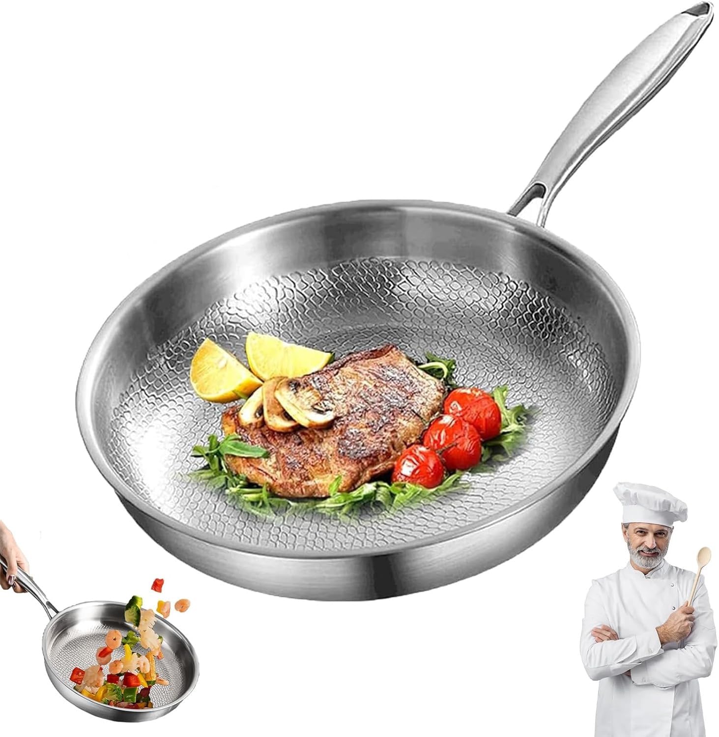 Padella Titanio Puro, Padella in Titanio Non Rivestita con Coperchio, 24/26/28/30 cm Titanium Pro, Resistente ai Graffi, Antiaderente, Padellas Multiuso Premium in Titanium Non Rivestita per Cucina
