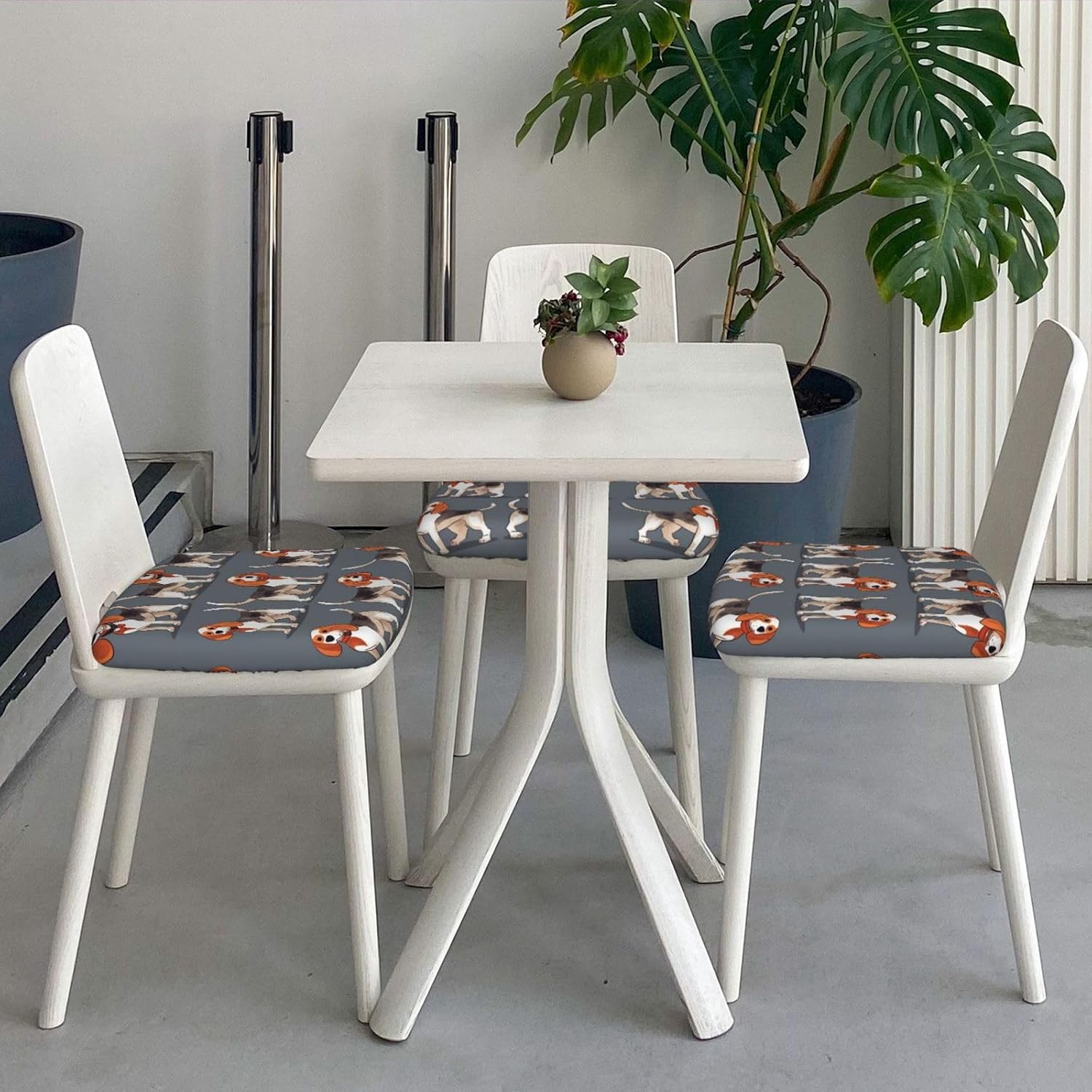 6PCS Stretch Seat Covers Set Beagle Patterns Chair Cover for Dining Room Removable Chair Seat Slipcovers