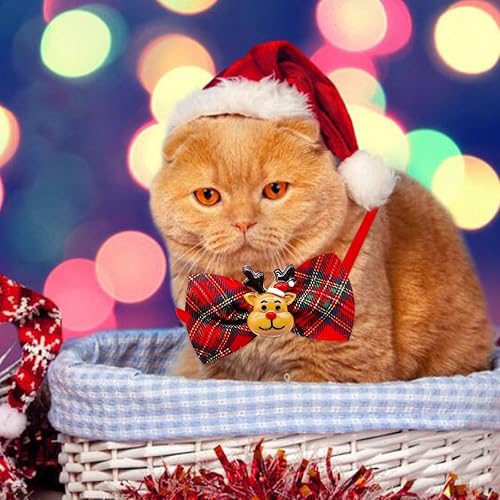 Miniatura 6 de Petunny 10 pajaritas de Navidad para perros, collar de Navidad ajustable para perro, Papá Noel, para decoración de perros, gatos (color al azar)