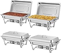 Rengue 9.5 QT Chafing Dishes 4-Pack: Premium Stainless Steel Buffet Set with Heating/Cooling for Parties, Weddings, Banquets