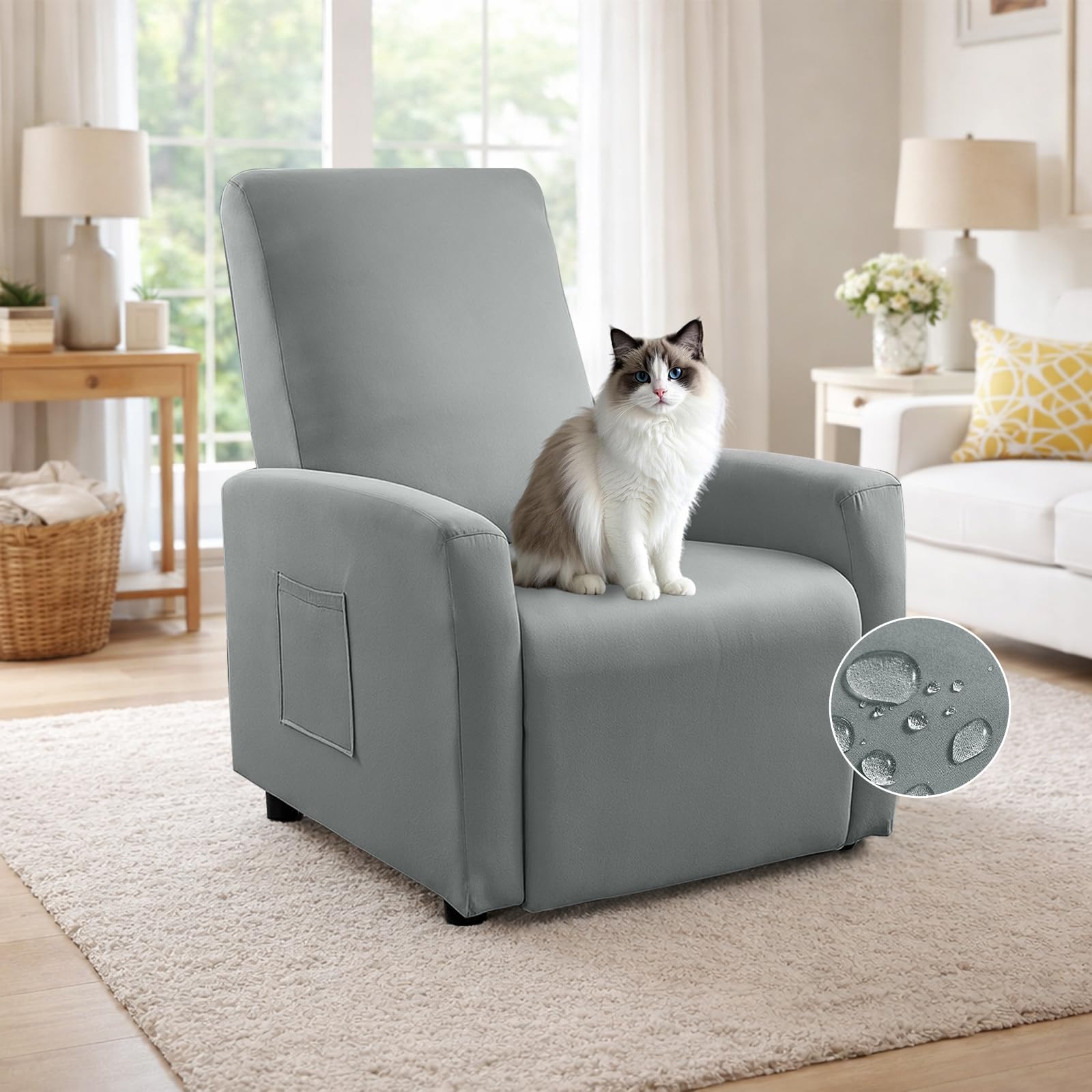 YushengTai Sofa Cover, 1 Seater Armchair Cover Waterproof, All-Inclusive High Stretch Chair Covers With Side Pockets, Super Soft Chair Covers For Living Room Tv Chair, Armchair (Light Grey)