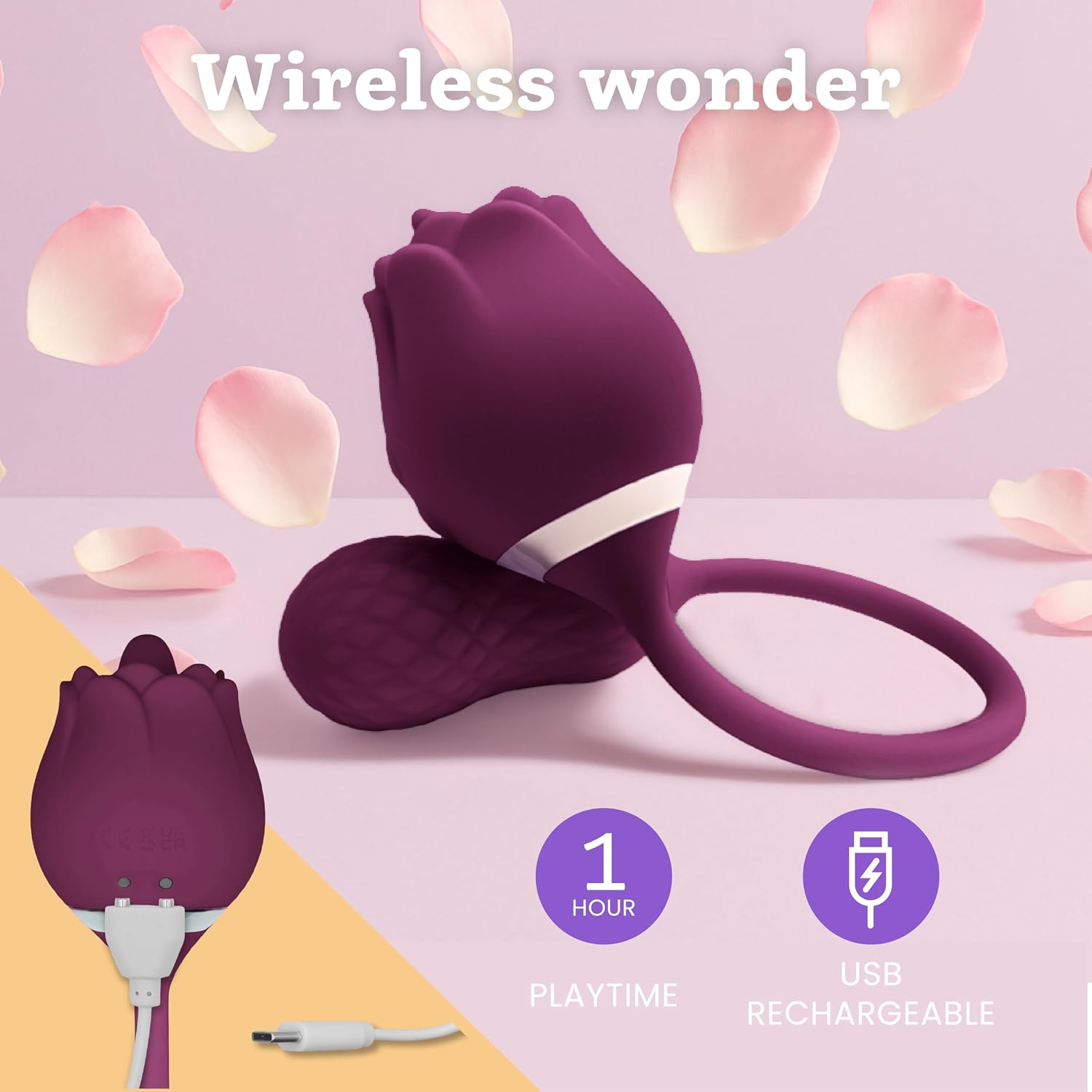 2-in-1 Rose Toy Vibrator Dildo - Vibrating Dildo, G Spot Vibrators, Clitoral Rose Sex Toy for Women, Adult Toys with 10 Vibration Modes, Showerproof & USB Rechargeable Sex Toys for Women (Deep Purple)