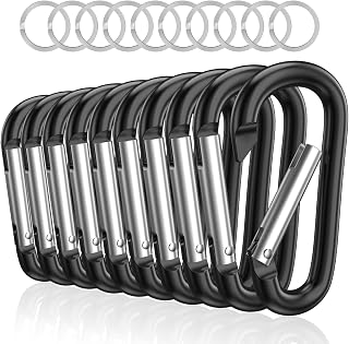 Sprookber 3 Inch Aluminum Carabiner Clips D Rings, 10 Pack Multicolor Spring Snap Hooks with Key Rings for Dog Leash, Hiking, Camping