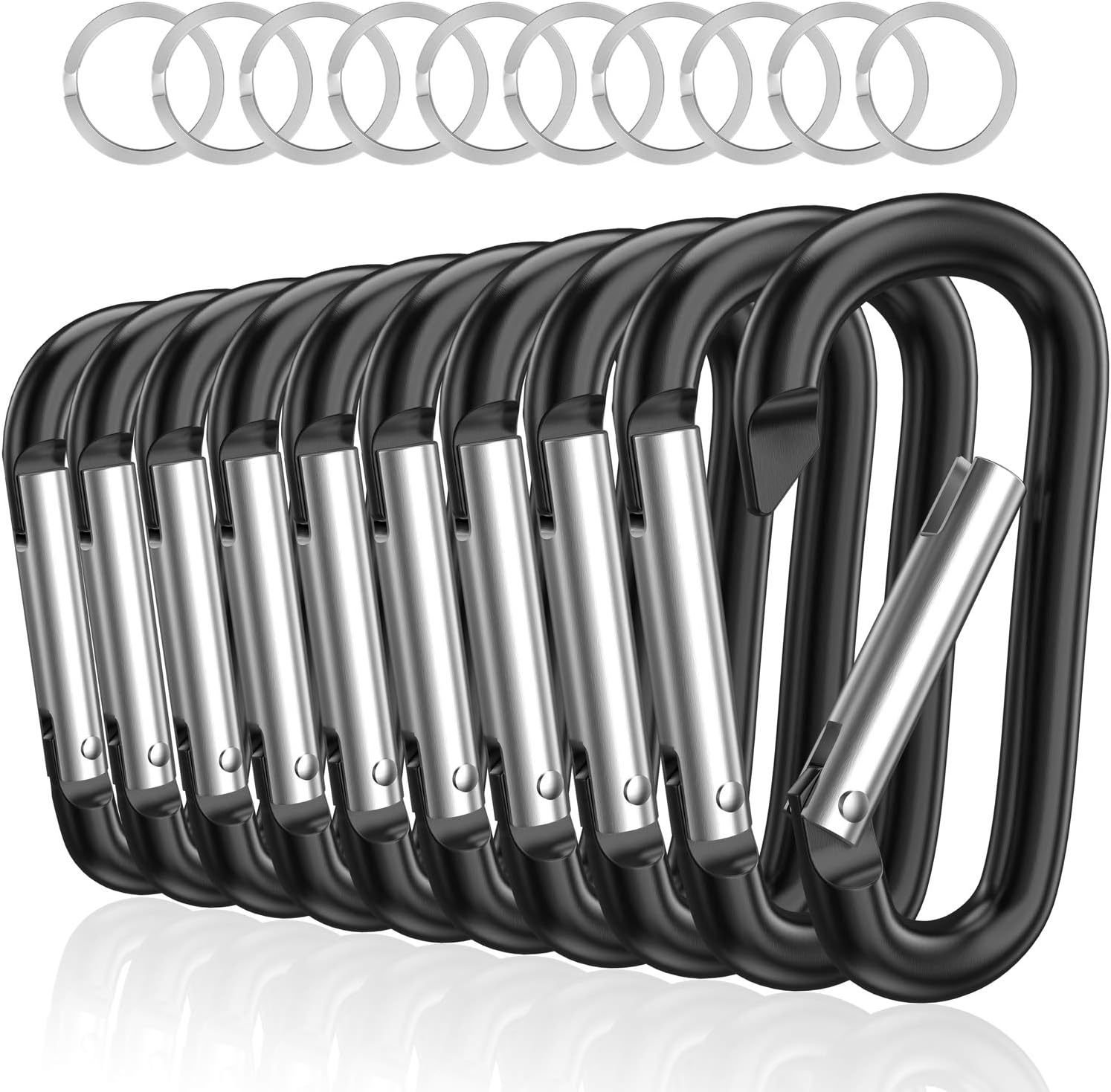 sprookber 3" Aluminum Carabiner D Ring, Caribeener Clips, Spring Snap Hook for Keychain Clip, Set of 10