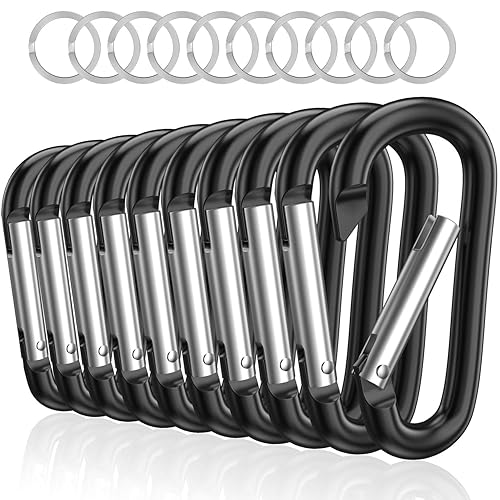 Sprookber 3" Aluminum Carabiner D Ring, Caribeener Clips, Spring Snap