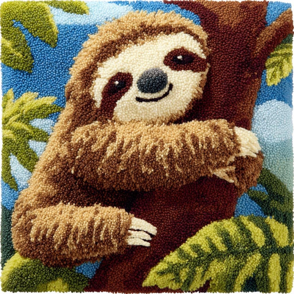 WallustrioaW Latch Hook Cushion Kits 17x17in,Animal Sloth