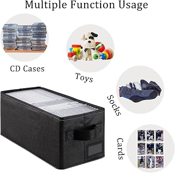 CD Storage Box & Case for Car/TV/Underbed/Desktop/Close - 6 Pack | Holds 210 CDs, Compact 14.2x6.3x5.5 Inches, for Papers/Cards/Socks Storage