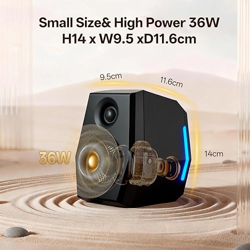 Miniatura 2 de Sanyun SW209 - Altavoces para juegos de PC de 36 W con DAC USB de 24 bits, Bluetooth 5.2 y entradas auxiliares, 3 modos de sonido EQ, altavoces