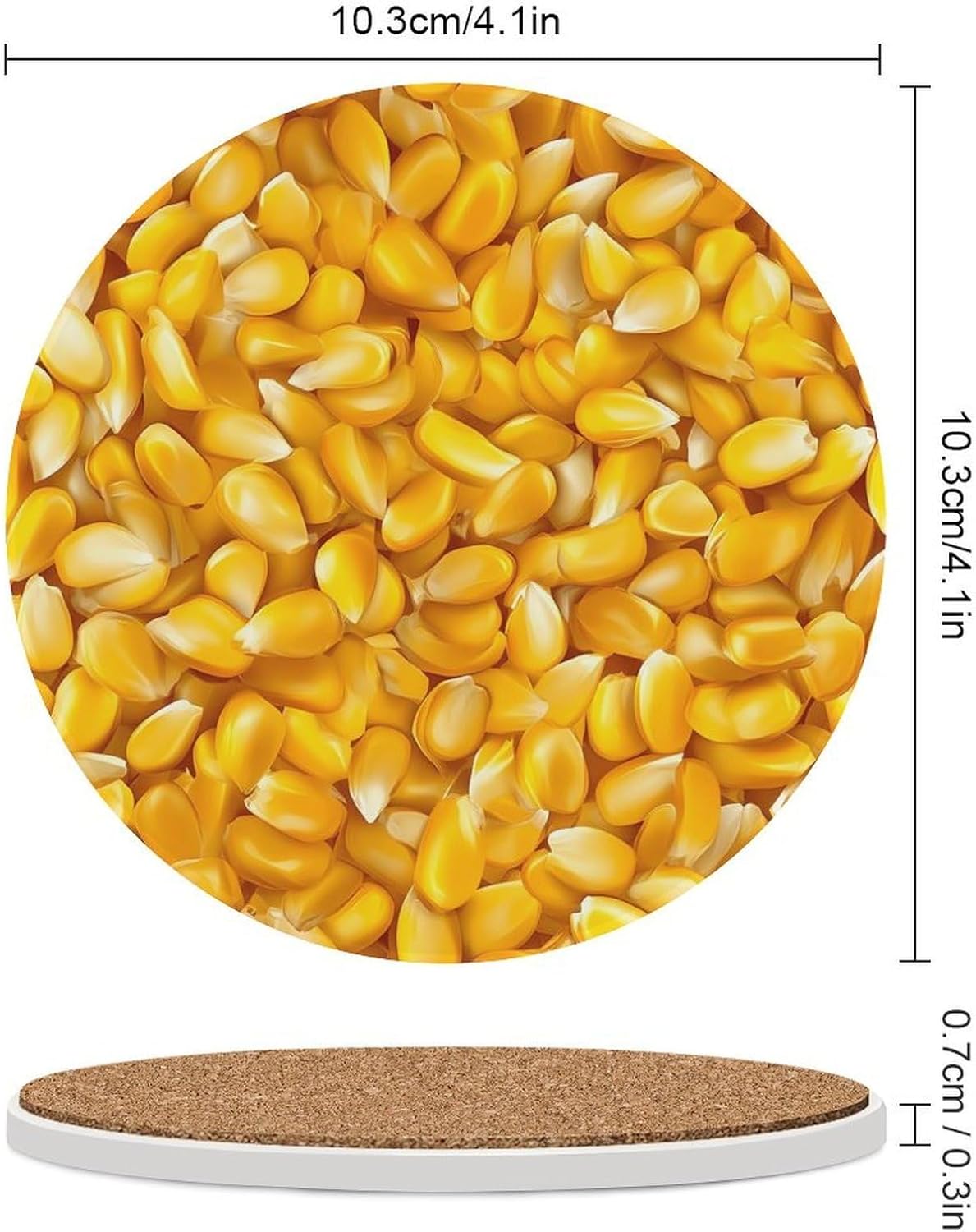Corn Kernels Round Ceramic Coasters for Drinks Absorbent Cup Holder Tabletop Protector with Cork Base