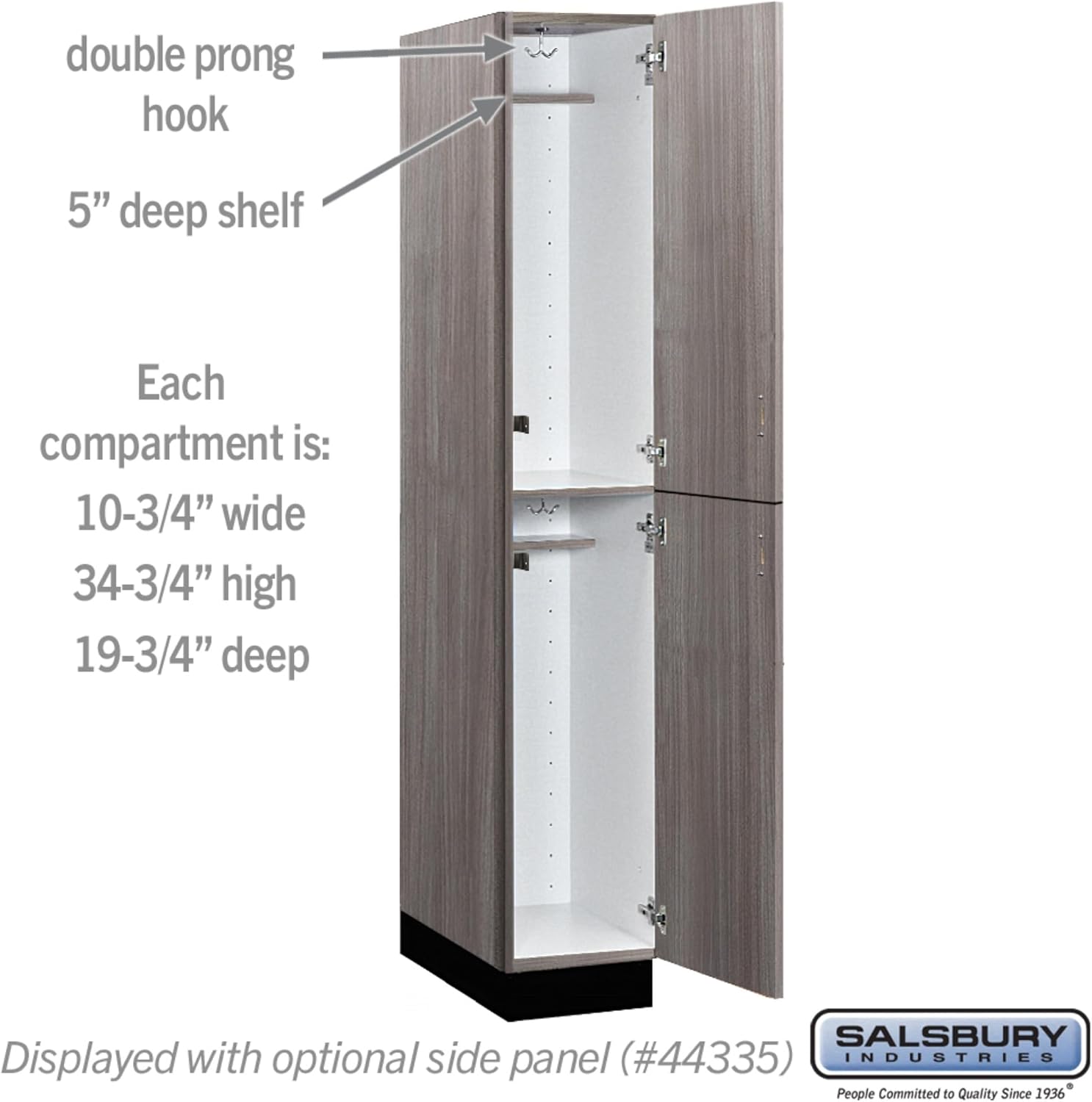 Salsbury Industries 12" Wide Wood Locker - Double Tier - 1 Wide - 6 Feet High - 21" Deep - Skyline Walnut - Hasp