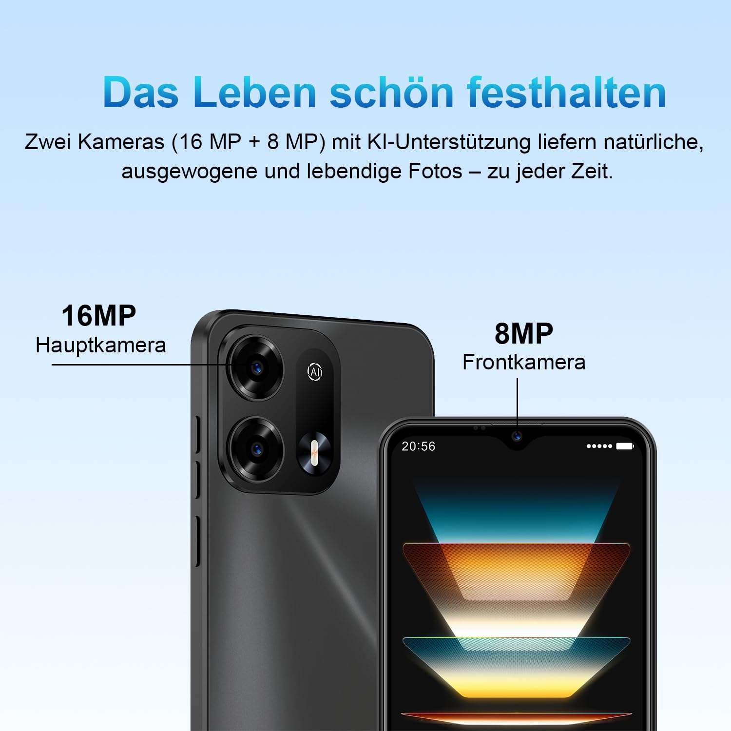 invens NOTE TK02 Handy Ohne Vertrag - 12GB(4+8)+128GB /256GB Smartphone Ohne Vertrag Android 14, 6,52 Zoll Bildschirm 4500mAh Handy Günstig, 16MP+8MP Kamera, 4G Dual SIM/Face ID/GPS/3.5mm Jack Schwarz