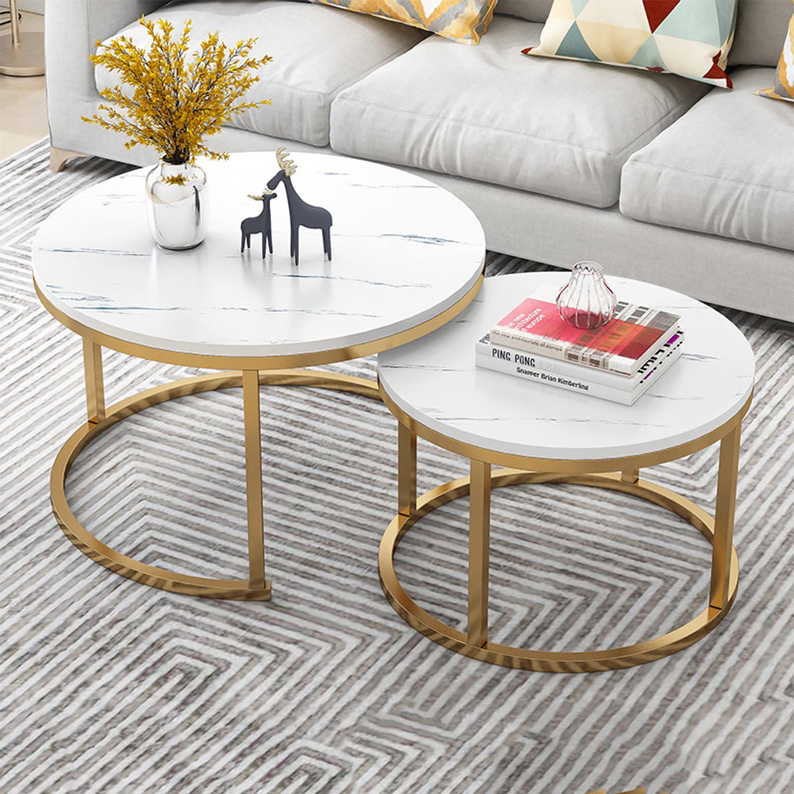 Table basse gigogne blanche lot de 2 avec structure en métal robuste