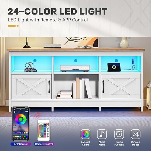 Miniatura 5 de YITAHOME Soporte de TV para televisores de 65 pulgadas, centro de entretenimiento con armarios de almacenamiento, toma de corriente y luz LED,