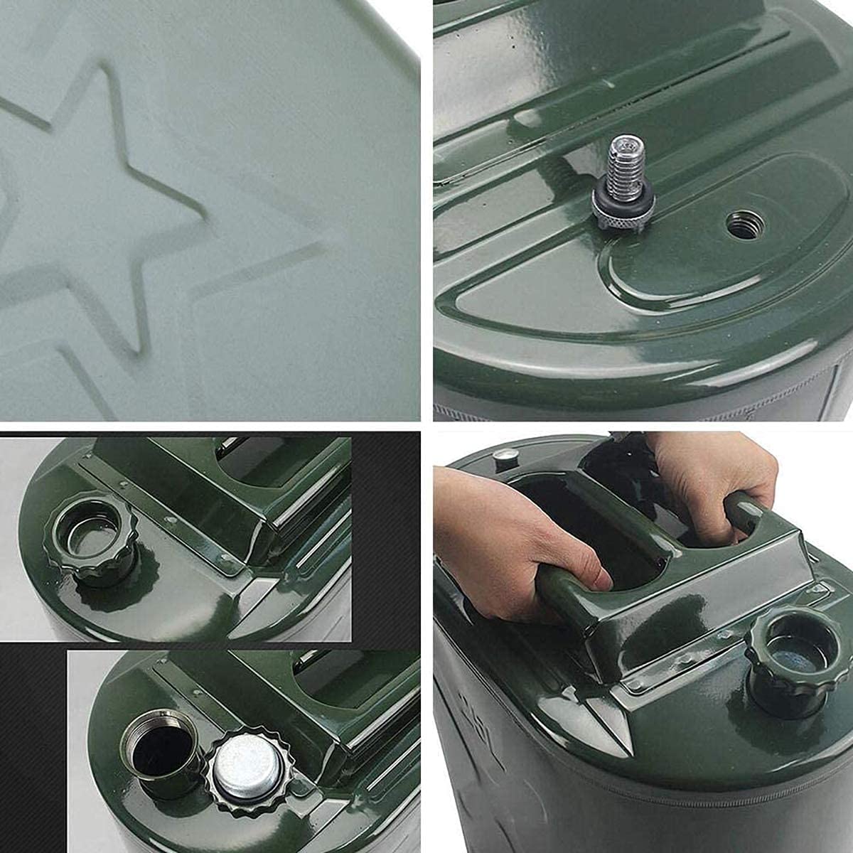 Bidon en métal, bidon d'essence et de diesel, bidon d'essence 5L/10L/15L/20L/25L/30L avec bec flexible et 3 poignées pour voitures, camions et bateaux,30L