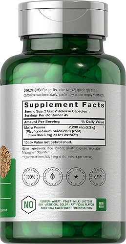 Miniatura 2 de Horbäach Extracto de raíz de Muira Puama 2200 mg | 90 cápsulas | Suplemento sin OMG, sin gluten