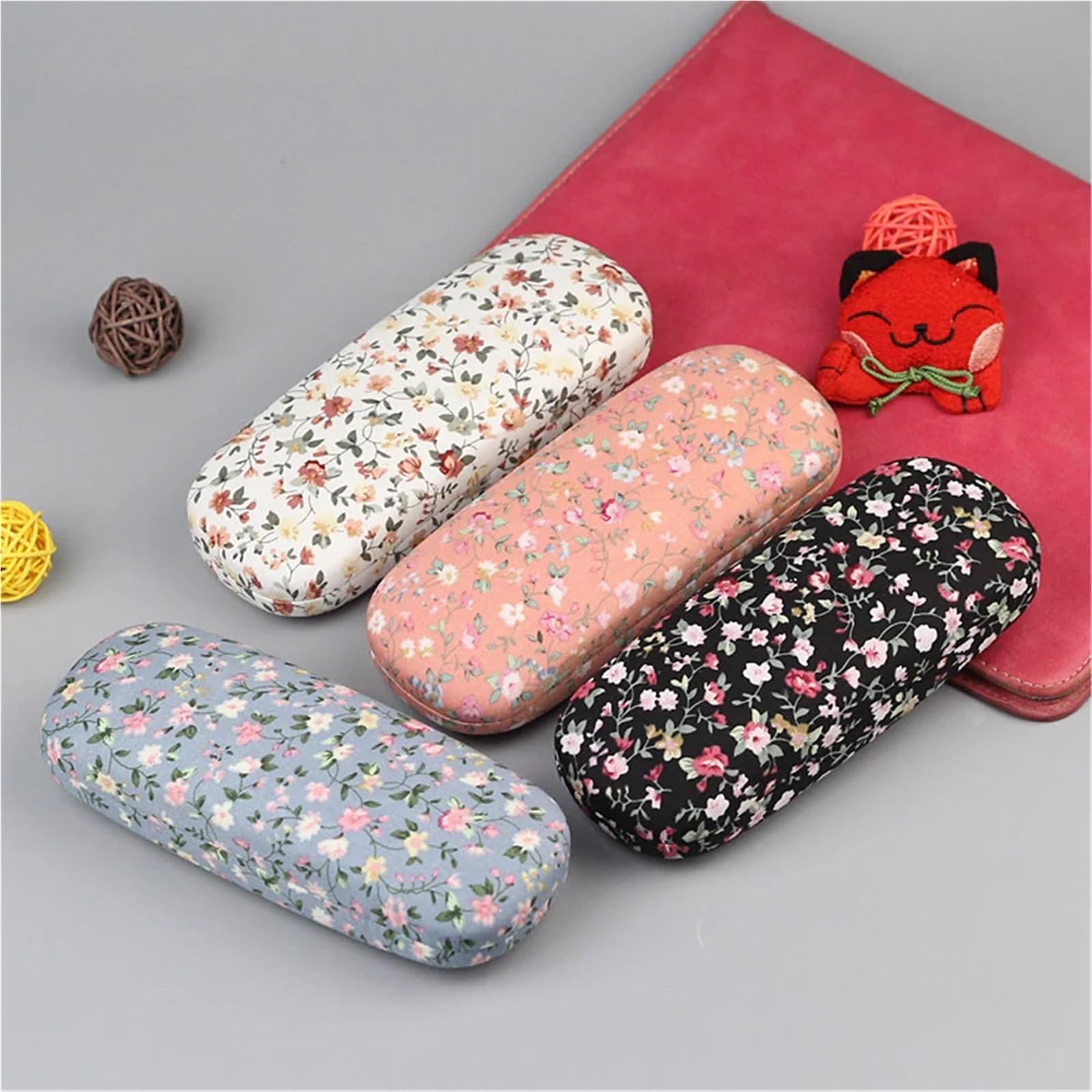 Retro Floral Glasses Case Flower Printed Cloth Reading Box Hard Eyewear Protector Pour Femmes et Hommes