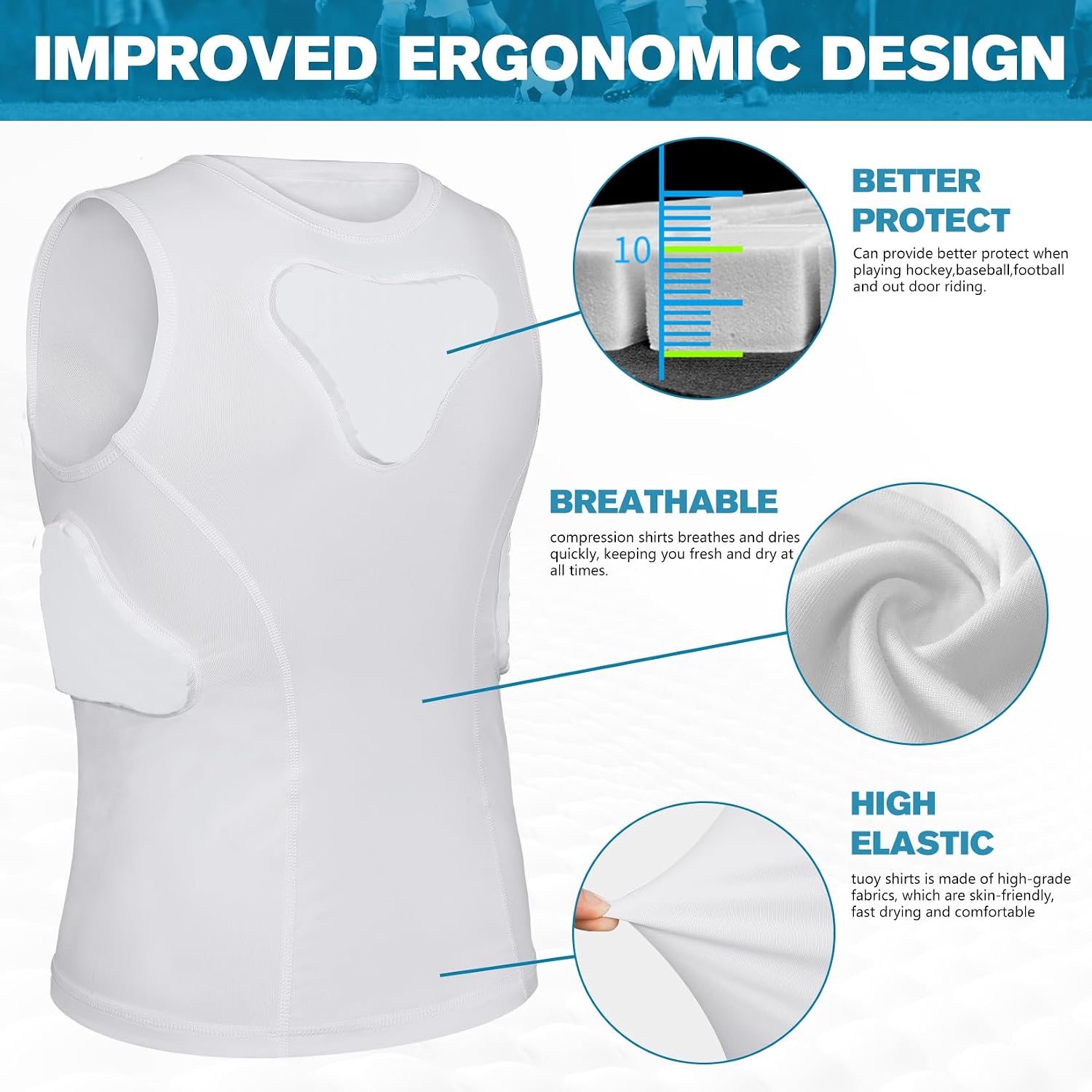 Youth Padded Compression Vest Baseball Chest Protector Vest 4-Pads for Paintball Baseball Football Basketball Lacrosse