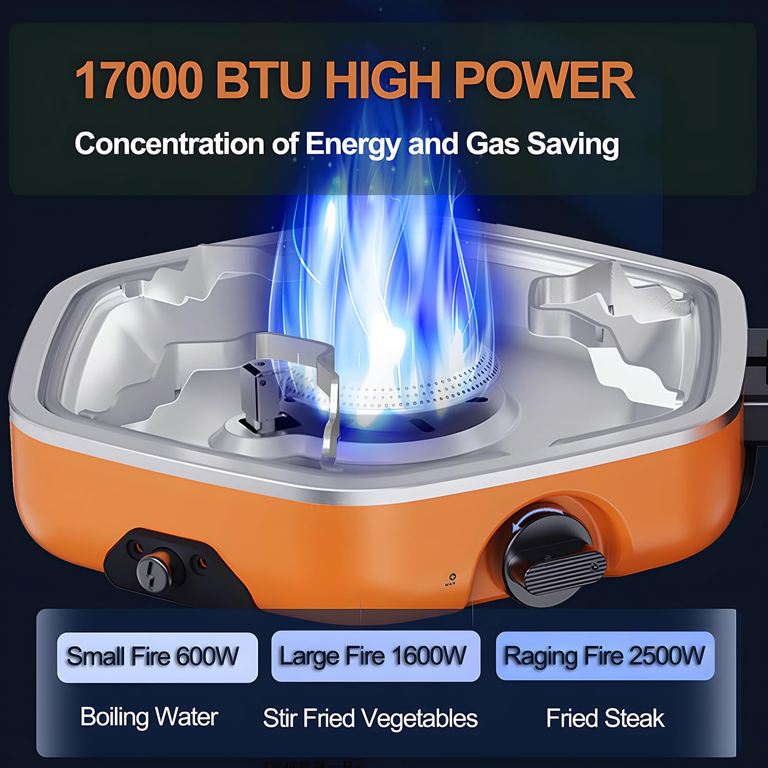 Estufa de gas para camping, 17000 BTU plegable para exteriores con 2 quemadores ajustables e encendido piezoeléctrico, ideal para barbacoa, senderismo, fogatas, cocina de emergencia