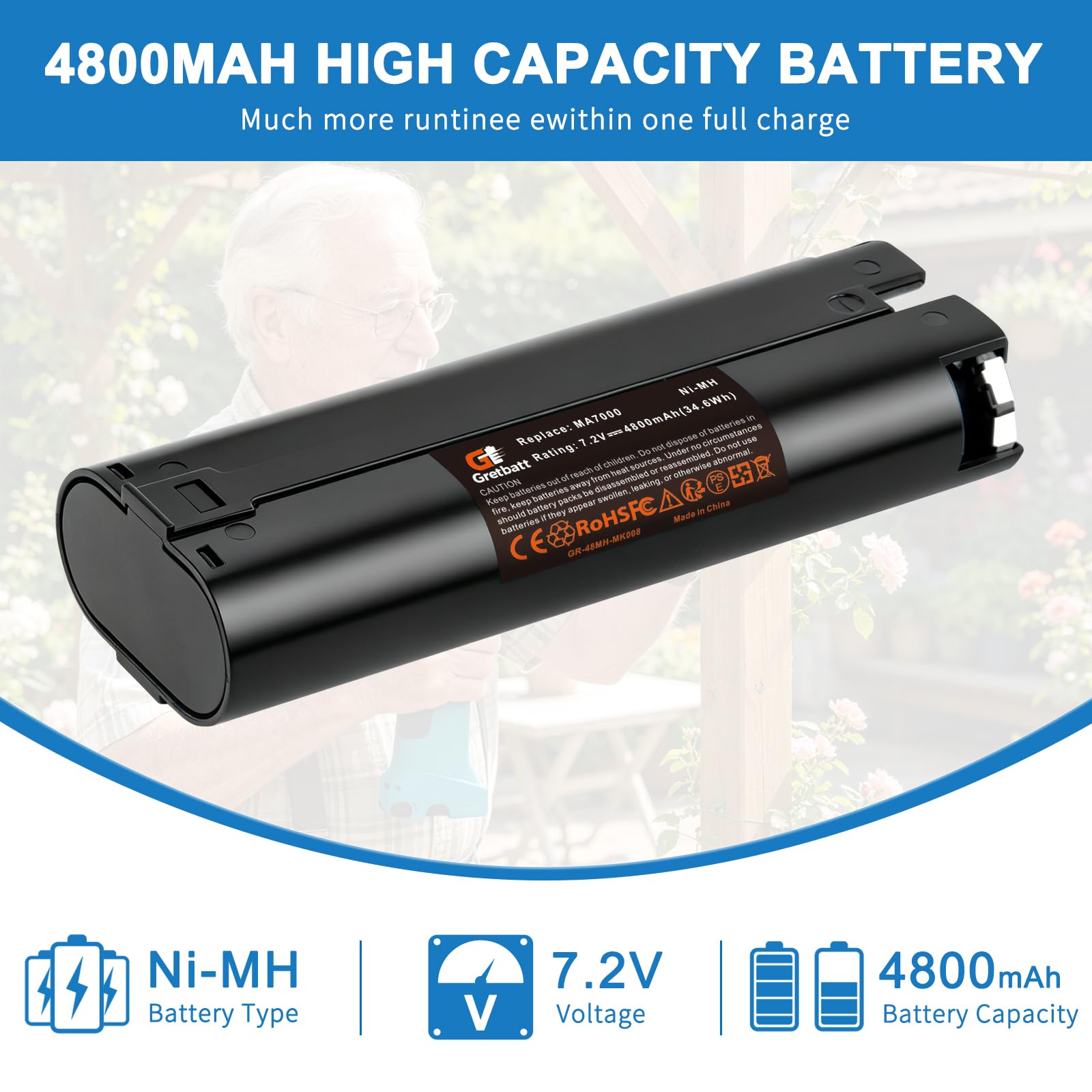 2 pièces 7.2V 4800mAh Ni-MH Batterie Rechargeable pour Makita 7000 7033 7002 6019D 6012D 6018D 6912D 3700D 4071D 6018D 6075D 6172D 191679-9 632002-4 6322002-4 63222002-4 003-2. 192532-2 192695-4