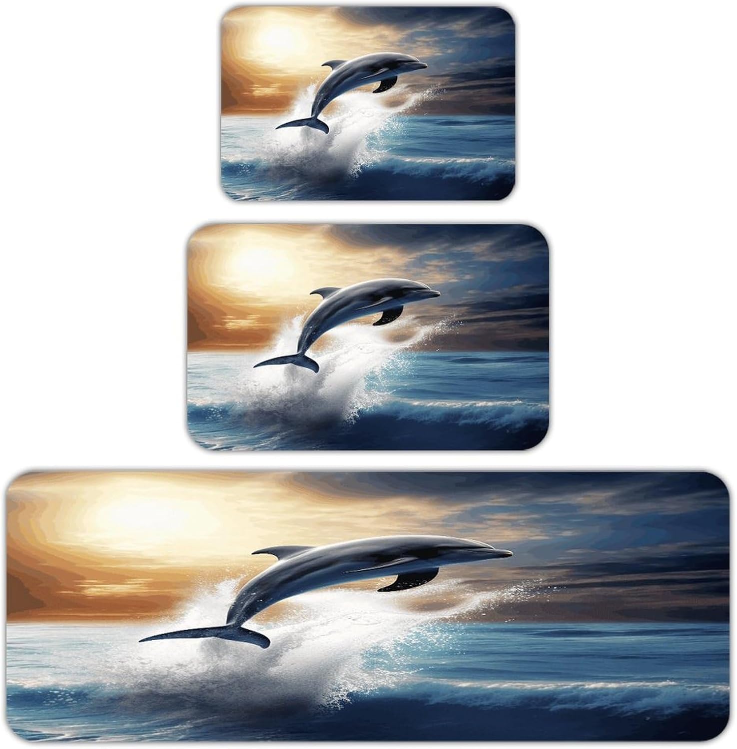 Beautiful Dolphin Kitchen Rugs Sets of 3 Washable Non Slip Kitchen Rug Water Resistant Carpet Piece Anti Fatigue Kitchen Mats Soft Comfort Standing Mat Modern Area Rug