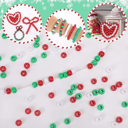 Miniatura 2 de UPINS 1200 cuentas de poni de Navidad para hacer joyas, pulseras de amistad, manualidades, cuentas de plástico pequeñas para el cabello, cuentas de