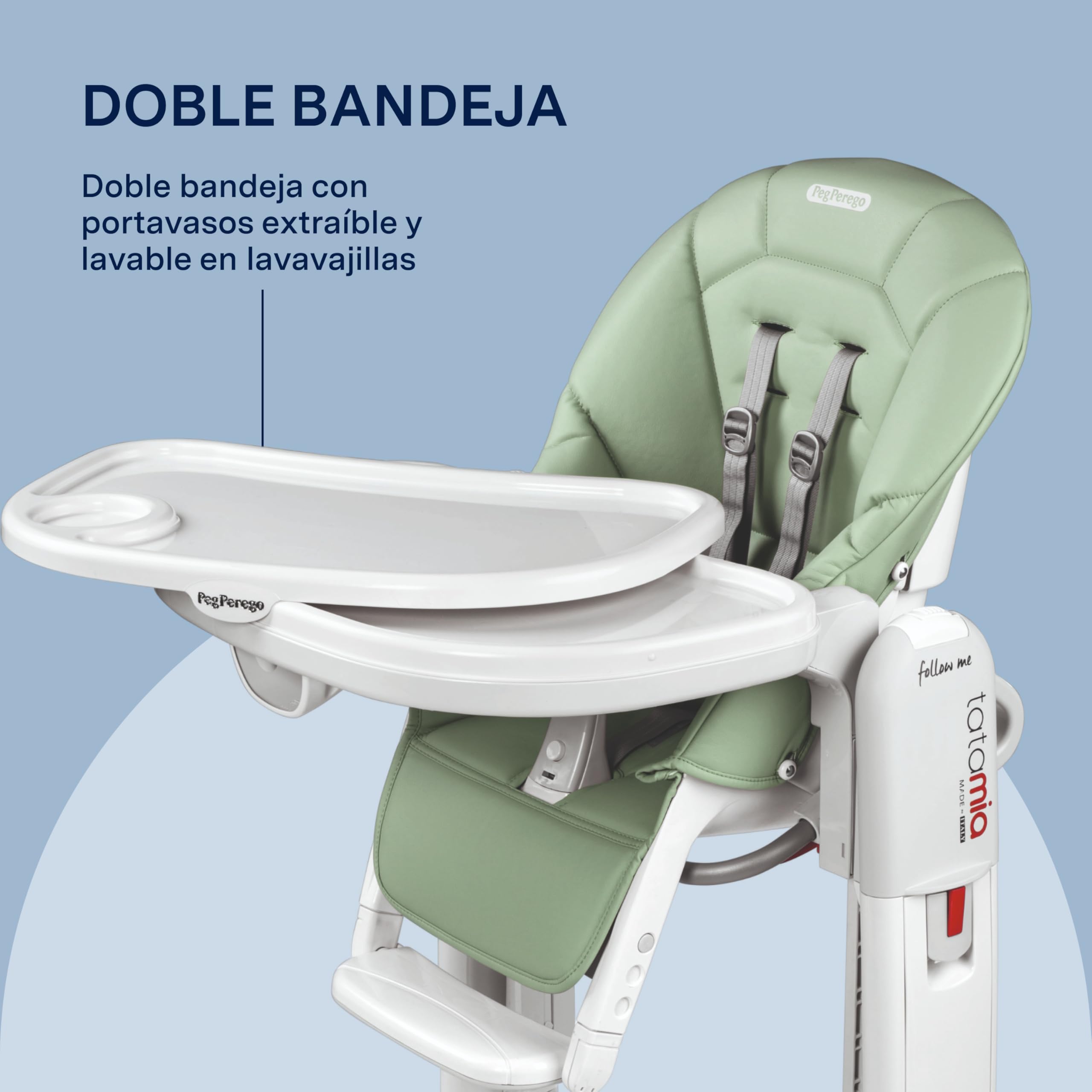 PEG Tatamia Follow Me Trona 3 en 1 desde el Nacimiento: Trona, Hamaca y Mecedora, 9 Alturas, Bandeja Doble, 6 Ruedas, Plegable, 0–3 Años (0–15 kg), 